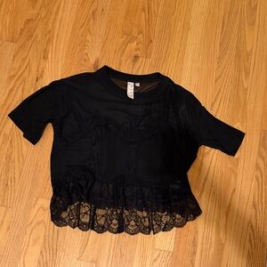 Anthropologie Black Lace Trim Blouse